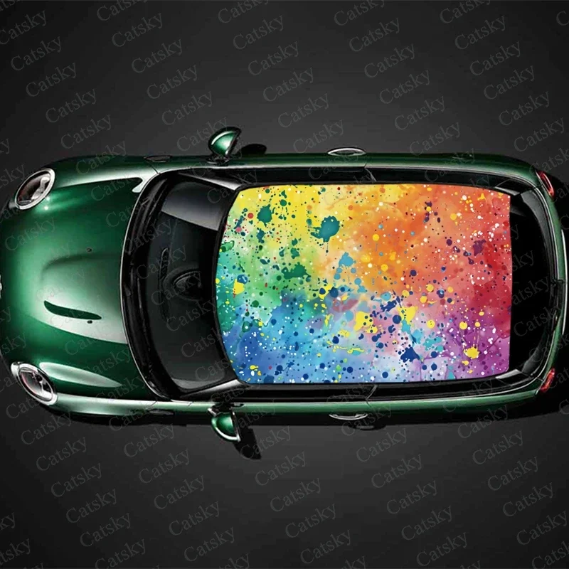 Random Rainbow Splats Car Roof Sticker Wrap Racing SUV Accessories Packaging Painted PVC Custom Car Graphic Decal