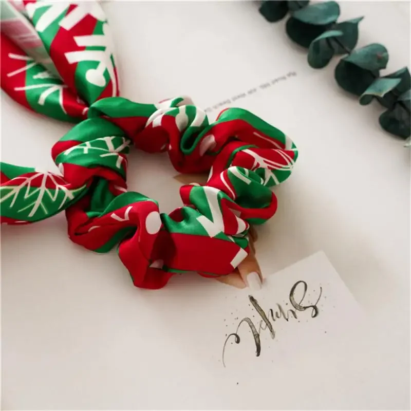 Christmas Hair Rope Print Bow Scrunchies Hair Ribbon For Women Elastic Hair Band Girls Horsetail Hair Ties Hair Accessories