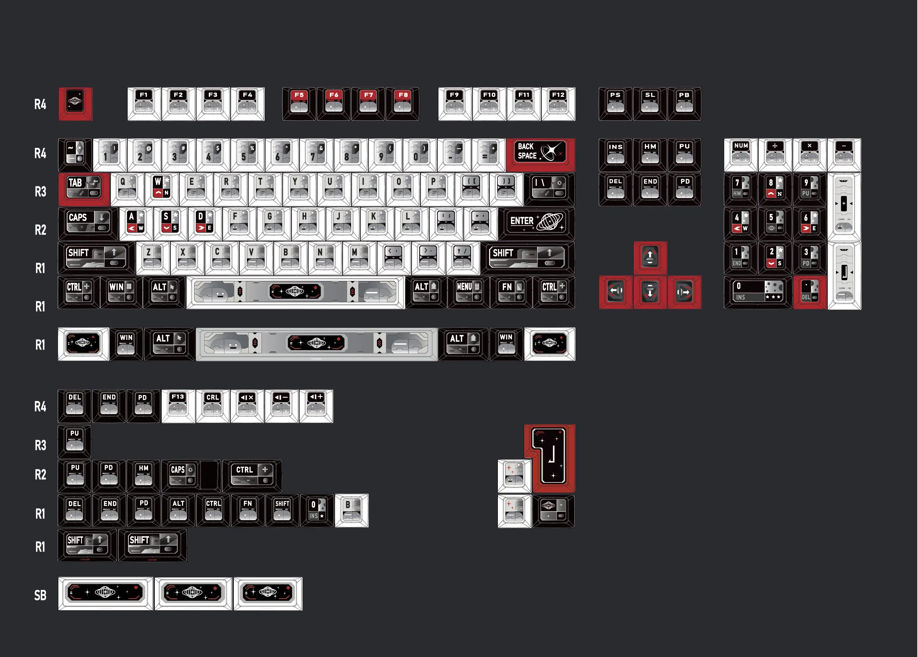 Star Trek Keycap 143 คีย์ Pbt เชอร์รี่ Pbt สีดําสีขาวสีแดง ISO เค้าโครง 2.25/2.75U Space Bar Alice รูปแบบ Keycap
