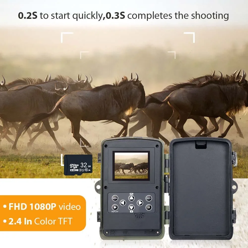 HC-801A 20MP HD 1080P Outdoor Trail Hunting Camera New Button Wildlife Night Vision Viewer Surveillance Trap Game Waterproof Cam