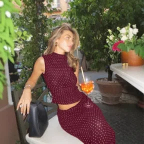 Elegant Women's Vintage Polka Dots Print Skirt Two Piece Set Sexy See Through Sleeveless Top S-line Skirts 2 Piece Sets Fashion