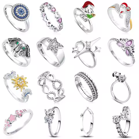 Hot Sale 925 Sterling Silver Snoopy Christmas Paw Print Stars Moon Flower Ring Rings Fashion Trinkets Jewelry For Women