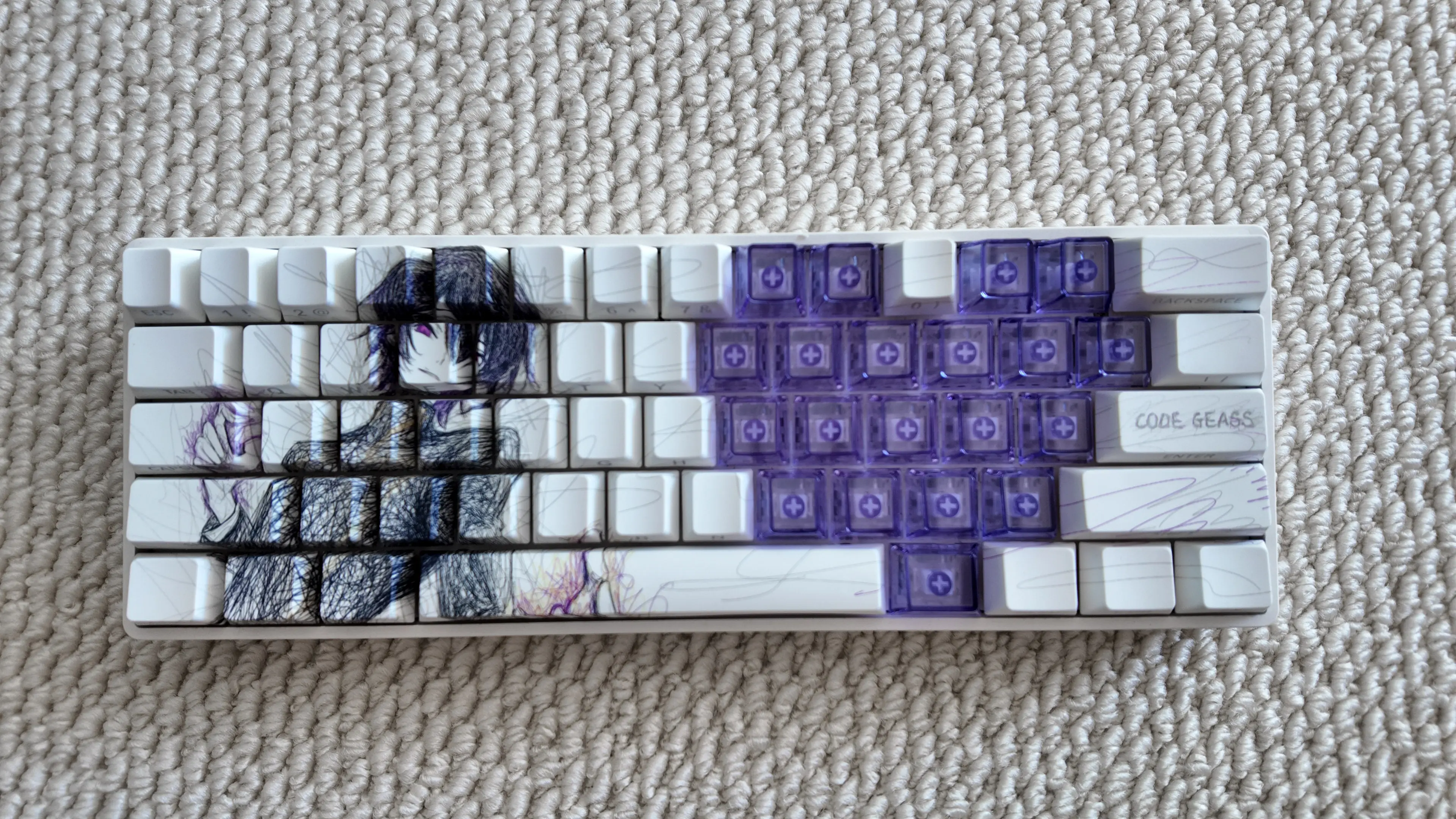 Lelouch Keycaps Lelouch Vi Britannia Theme Keycap Anime  Keycap PBT DYE-Sub Cherry Profile for Made68 Mad68 Wooting 60