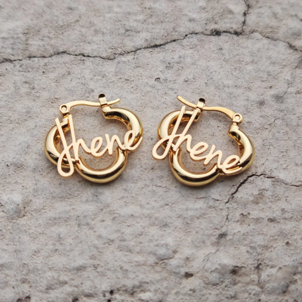 LeeChee Custom Name 25mm Leaf Hoop Nameplate Earloop Stainless Steel Jewelry Cute Gift For Girls