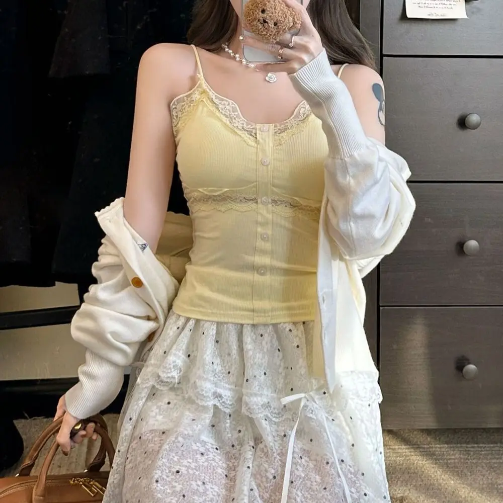 Fashion V-Neck Lace Camisole Slim Fit Sexy Design Camisole Vest Strappy Bottoming Shirt Summer