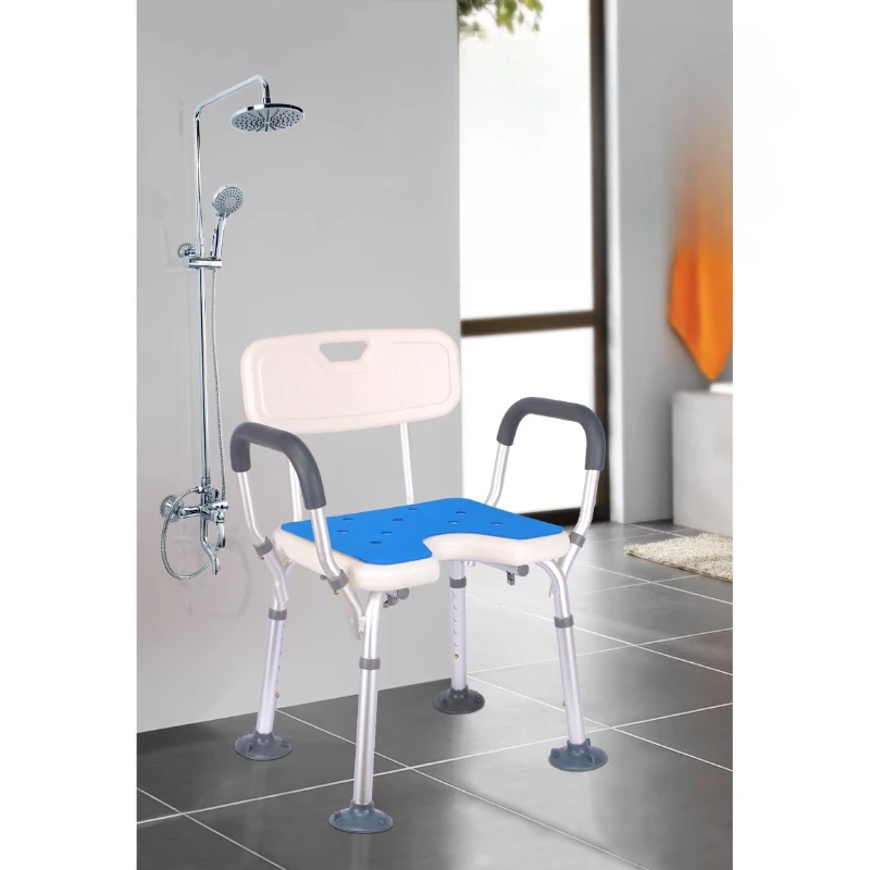 Height Adjustable U-Notch Bathing Chair Non-Slip Rubber Tips Shower Seat Stool for Elderly And Disabled Home Care Equipment