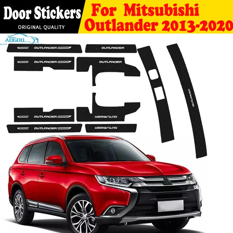 For Mitsubishi Outlander 2013 2016 2018 Car Door Sill Leather Stickers Protection Plate Carbon Fiber Threshold Strip Accessories