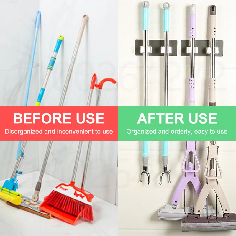 Wall Mounted Mop Organizer Holder Brush Broom Hanger Home Storage Rack Bathroom Suction Hanging Pipe Hooks Household Tools Home