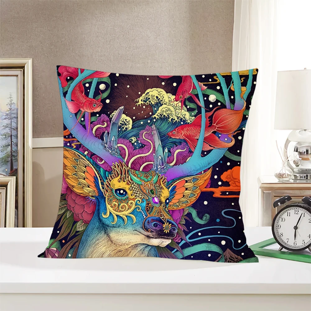 CLOOCL Ukiyo-e Pillowcase Japan Art Paintings Zodiac Dogs Pattern 3D Double-sided Printed Cushion Cover for Sofa Car Decor