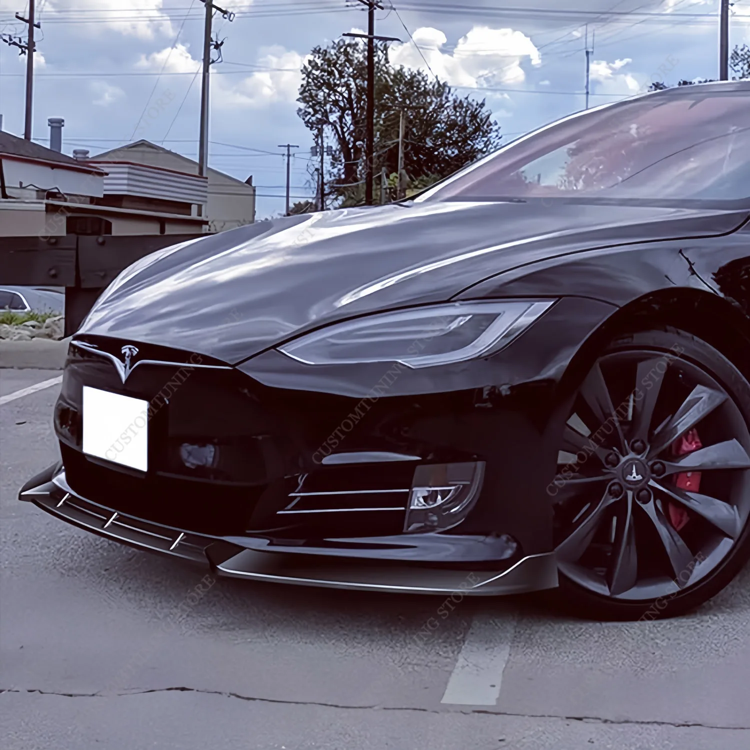 광택 블랙 ABS 자동차 앞 범퍼 립 스포일러 스플리터 디퓨저 Canards Retroft For Tesla Model S 2012-2020 Bodykits Tuning 썸네일 4