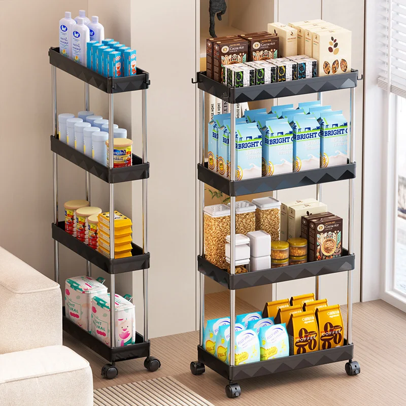 

Bathroom Multi-Layer Trolley Rack Multifunctional Rolling Utility Cart Storage Shelf Kitchen Bedroom Storage Rack Slide Shelf