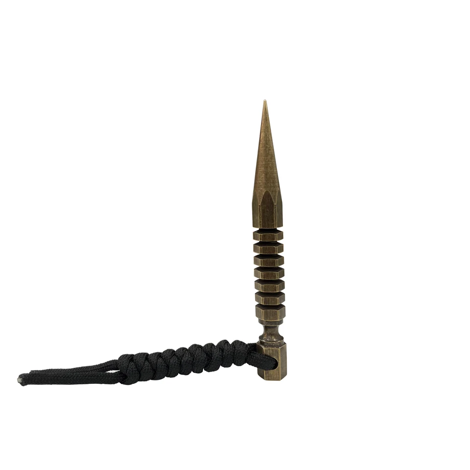 EDC 황동 송곳 지렛대, 파라코드 포함, 야외 생존 멀티 도구, 캠핑 키체인, 휴대용 창문 차단기, 전술 액세서리 썸네일 7