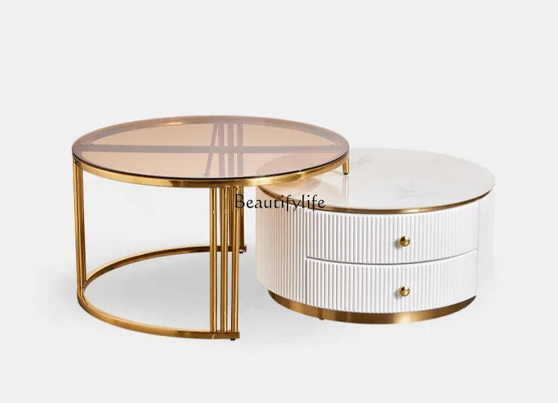 

LX*Nordic small apartment coffee table modern simple living room household round coffee table combination