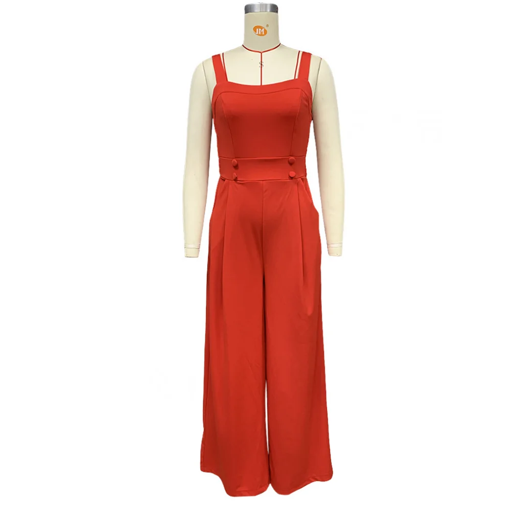 BKLD 2024 Summer New Women Clothing Fashion Temperament Solid Color Red Jumpsuits Spaghetti Strap Long Pants Jumpsuit One Pieces