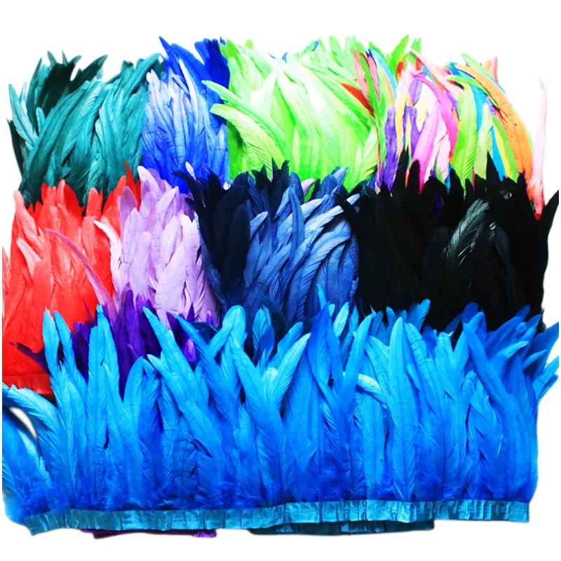 2 Yards Chicken Feathers Trims 25-30cm Strung Rooster Feather Trimming Dress Skirt Costume Carnival Decoration