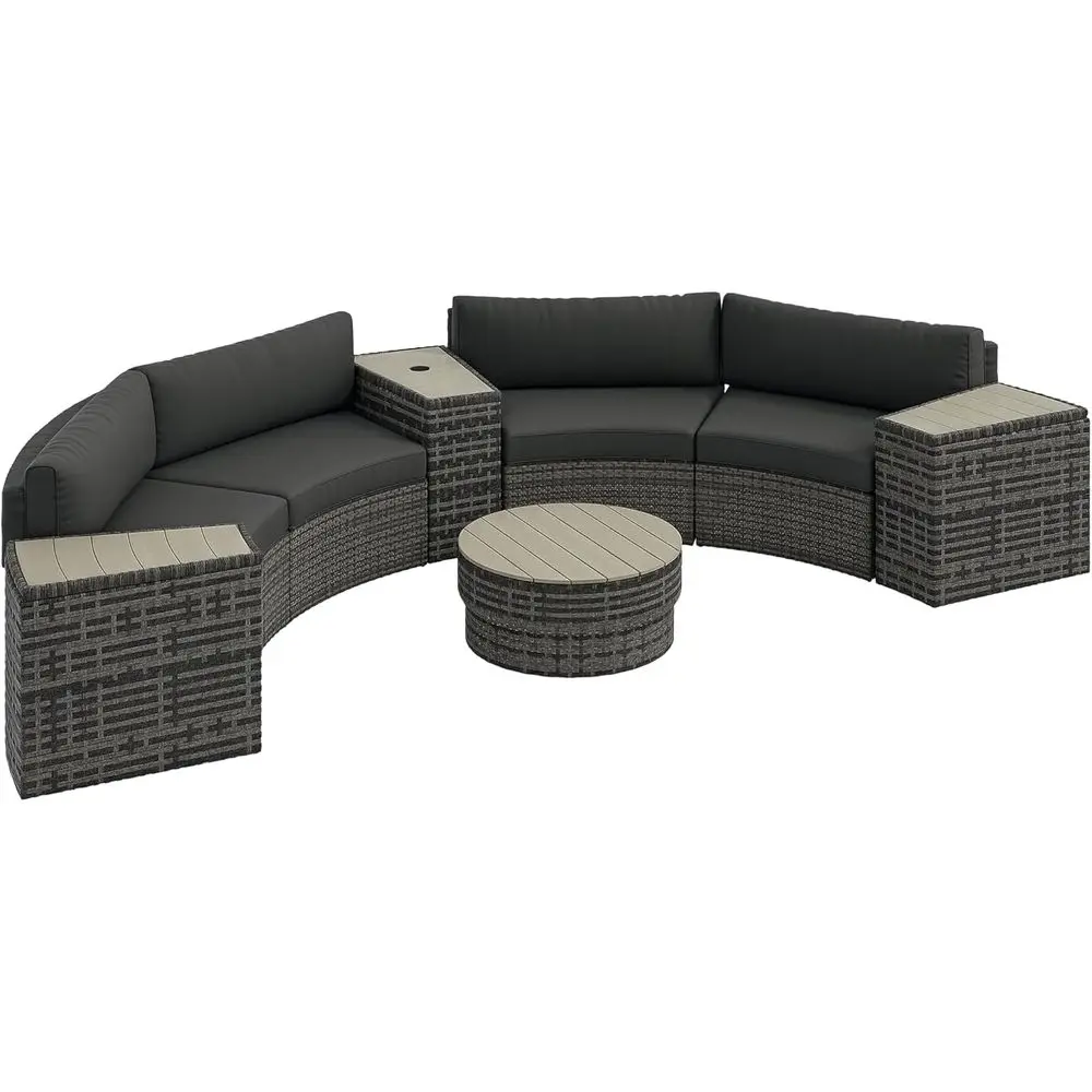 

8-Piece Outdoor Patio Furniture Set: 4 Rattan Sofa Chairs & 4 Tables, Gray, with Storage and Umbrella Hole