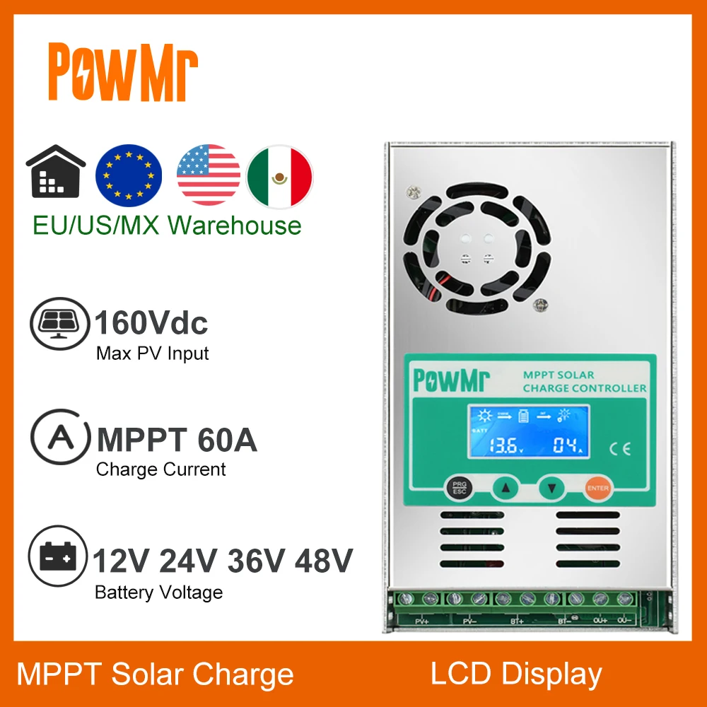 MPPT 60A 12V 24V 36V 48V Auto LCD Display Solar Charger Controller  Solar Panel Batteries Charge Regulator EU RU US Warehouse