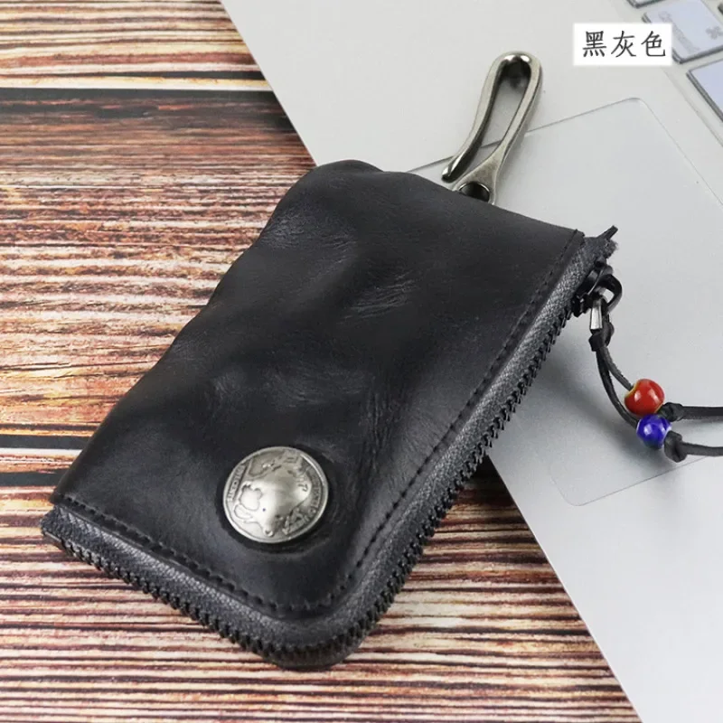 Bolso de cuero hecho a mano para llaves, cartera cero, bolsa de almacenamiento multifuncional