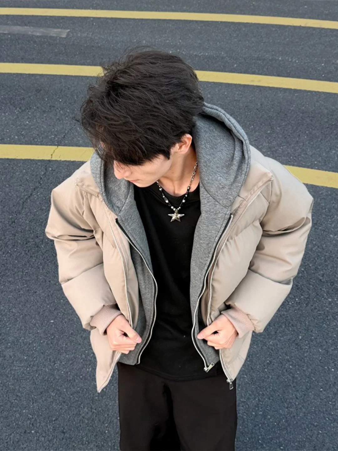 

Men's PU Leather Hooded Jaet Thiened Cotton Padded Bread Sle Warm Outerwear ort CleanFit Winter Faionable Coat