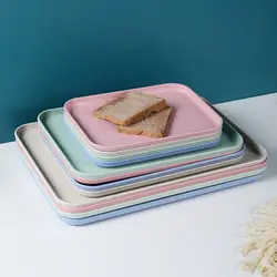 Rectangular Tray Wheat Straw Eco-friendly Bread Pan Plastic Storage Tray Cup Food Small Object Living Room Organizer Kitchen