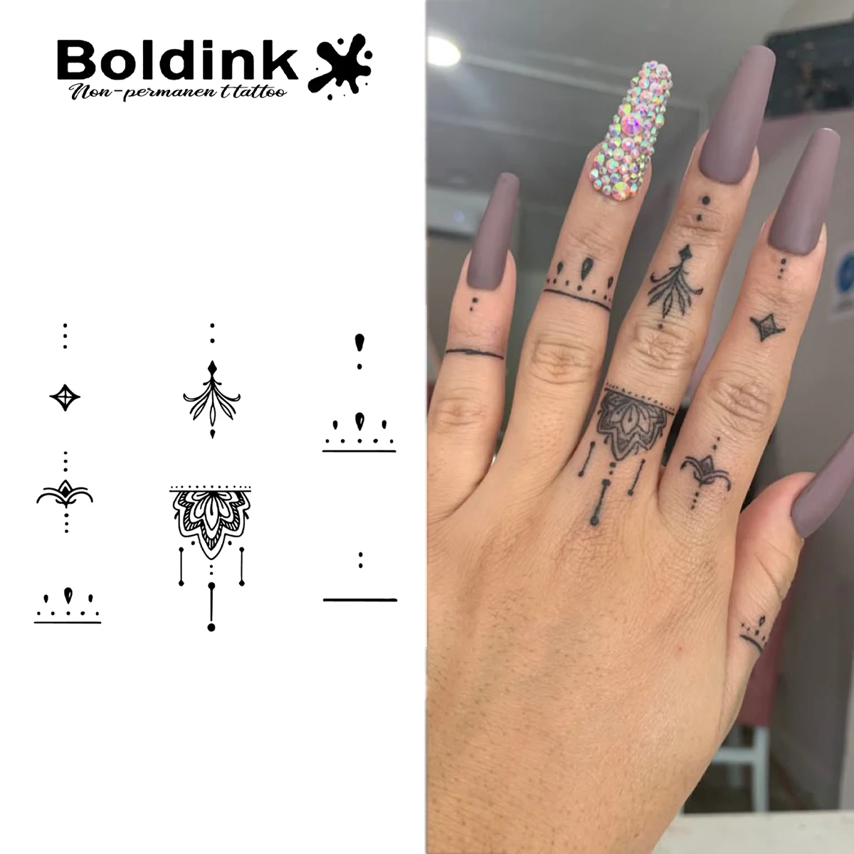 Boldink Organic Symmetrical Horizontal Line Droplet Motif Sticker Tattoo for Quiet Minimalist Charm, Finger Band Art & Delicate