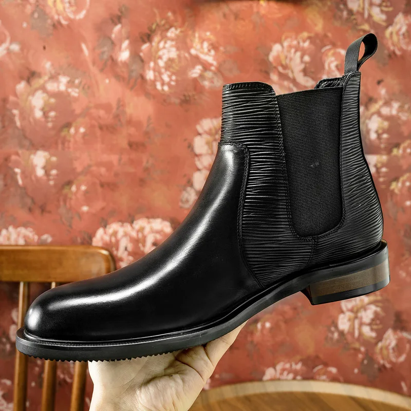 Fashionable and versatile casual Chelsea leather boots for men Korean-style leather shoes, cowhide shoes