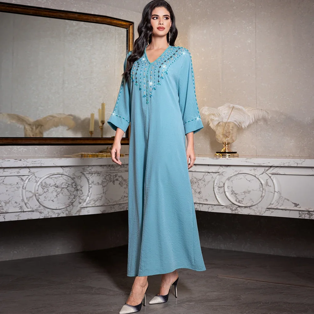 

Ид Джеллаба Бисероплетение Абая для женщин Мусульманское платье Турция Кафтан Арабский халат Kebaya Кафтан Марокаин Femm Musulmane Vestidos Платье