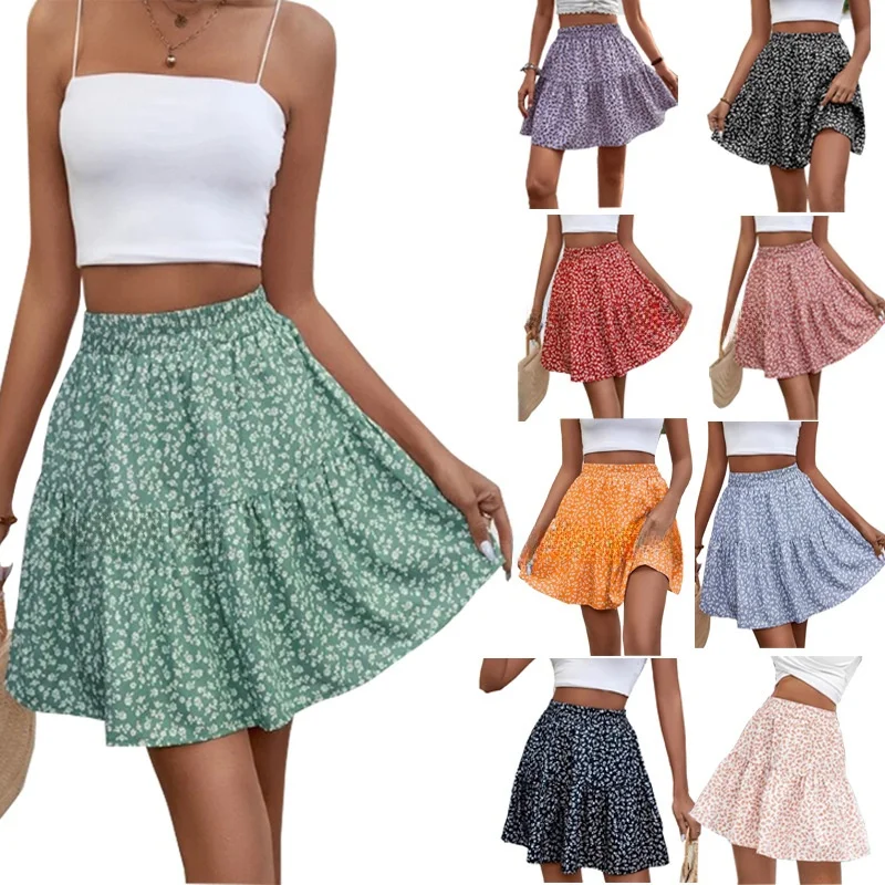 

2025 New A-Line Skirt for Women High Waist Floral Print Hemmed Bot f Skirt Cute Sle Polyester Fabric PVC Proc