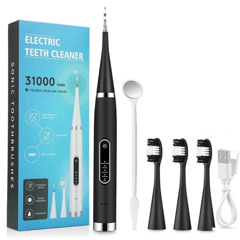

A67I Electric Teeth Cleaner Tooth Whitening & Cleaning Device Waterproof Tartar Remove Fresh Breath Oral Care,Black(3 X Head) Du