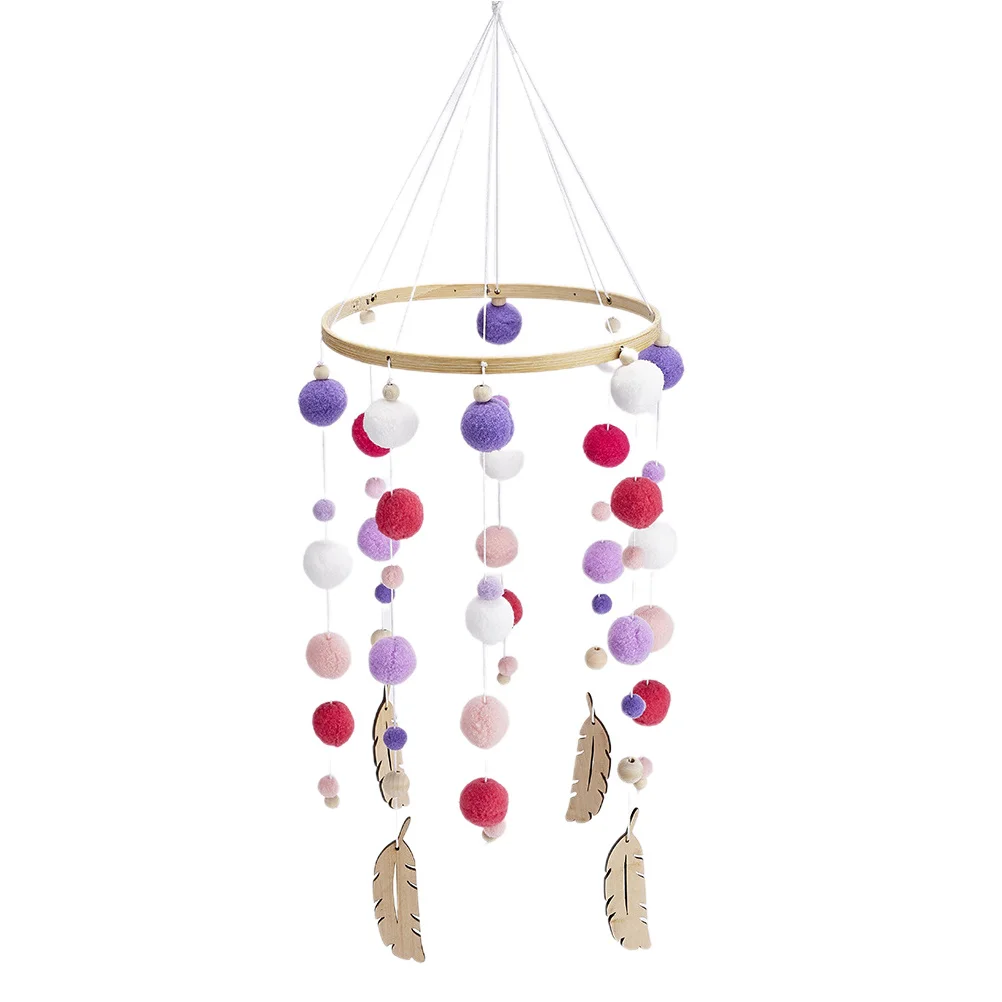 جرس رياح زخرفي قطعة واحدة، معلق جداري بخيط وكرات شعر بيضاء وحمراء وبنفسجية، زينة غرفة بوهيمية، ديكور منزلي لغرفة المعيشة وغرفة النوم