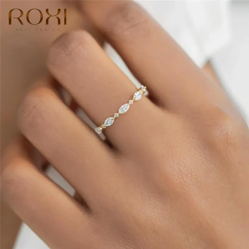 ROXI 기하학 말 눈 크리스탈 여성을위한 골드 반지 물고기 디자인 반지 쥬얼리 925 스털링 실버 손가락 반지 Ins 결혼 반지