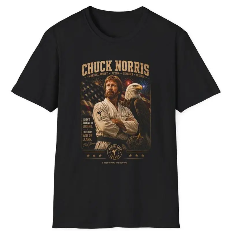 Chuck Norris Vintage Portrait American Flag Eagle T-Shirt