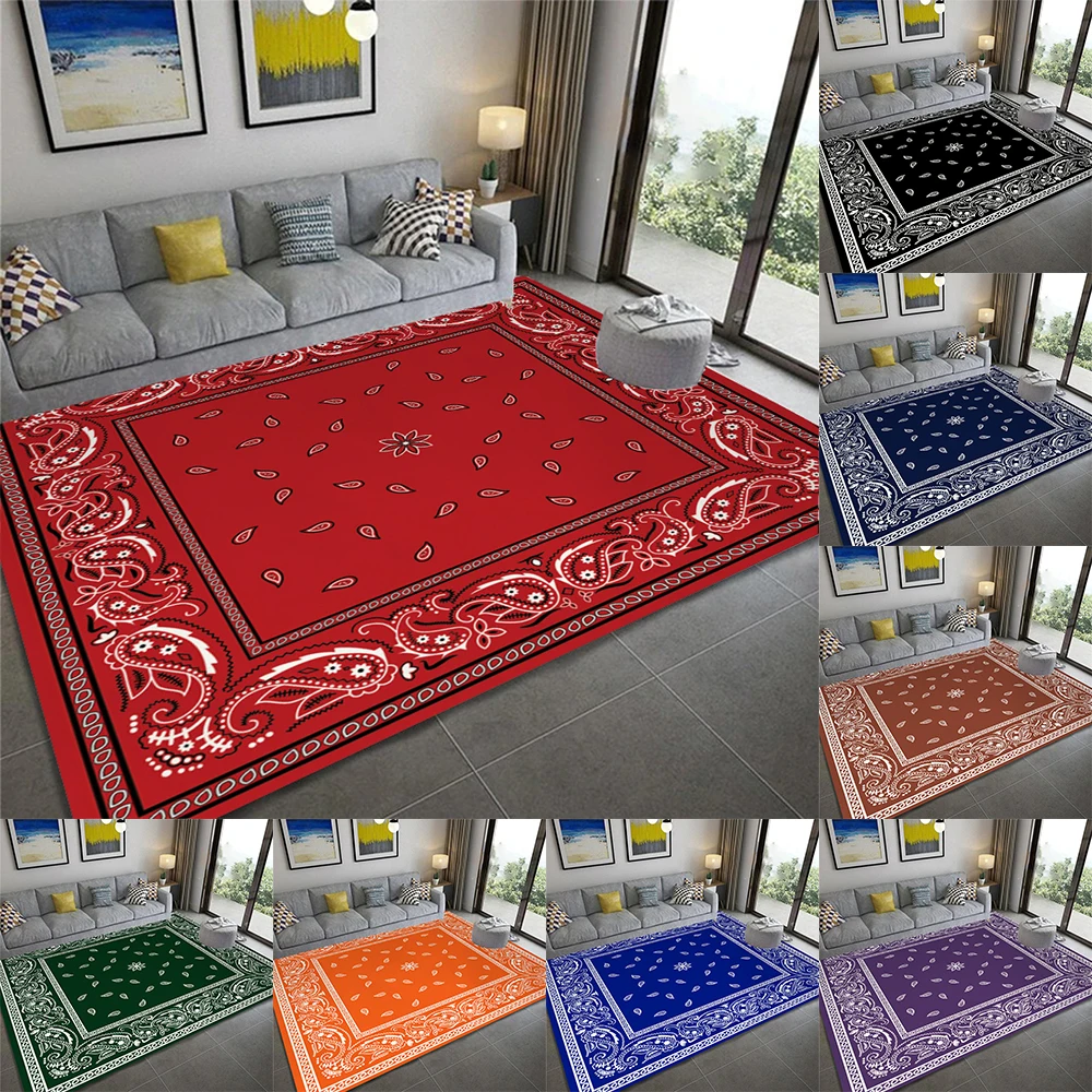 Paisley Bandana Print Area Rug Anti Slip Ethnic Carpet for Home Kitchen Living Room Bedroom Floor Mat Washable Area Flannel Rugs