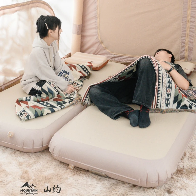 ที่นอนเป่าลมยี่ห้อ SHANYUE รุ่น Elastic Silk Cloud แบบแปรงขนนุ่ม สำหรับตั้งแคมป์กลางแจ้ง ใช้ในบ้าน หรือบนพื้น แบบพกพา