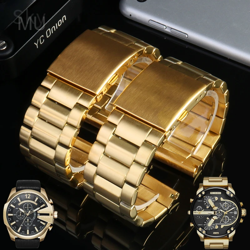 Gentleman Frosted Comfortable Metal Stainless Steel Gold Watchbands for Diesel Dz7333 Dz4283 Dz4344 Watch Large Dial  24 26 28mm