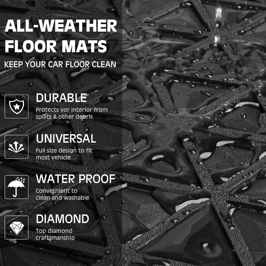 Alfombrillas de coche con diamantes brillantes, alfombrillas de goma, juego completo antideslizante, rombos 3D, embellecedor impermeable para adaptarse al revestimiento Universal con brillo de cristal Sp