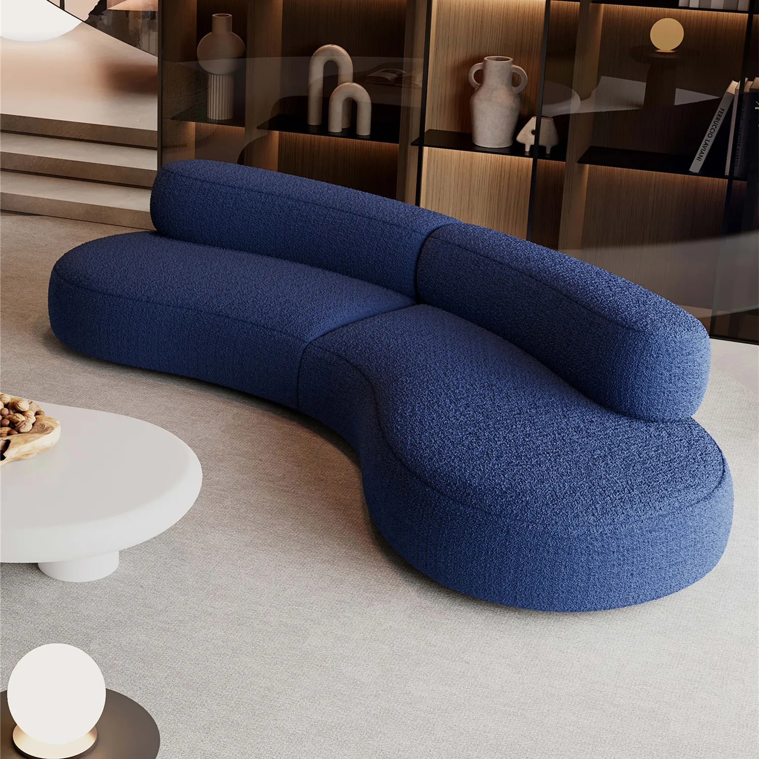 Italian minimalist living room fabric lamb fleece curved vacuum compression sofa living room hotel reception special-shaped