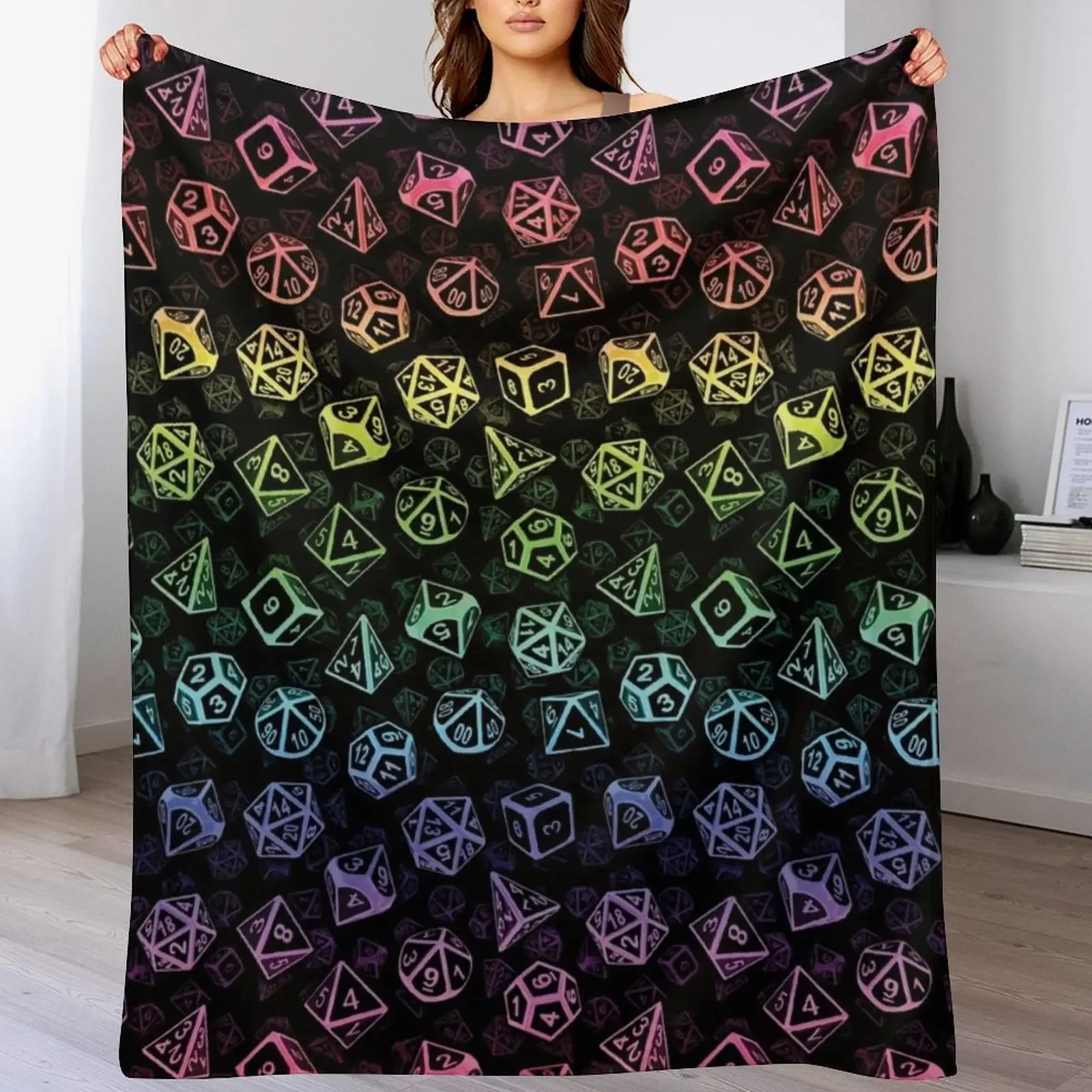 

D20 Dice Set Pattern (Rainbow) Throw Blanket Soft Big Sofa Throw Extra Large Throw Camping Blankets