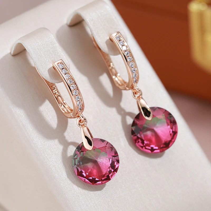 JULYDREAM Red Green Colorful Zircon Long Pendant Earrings 585 Gold Color Trendy Party Jewelry Personality Daily Accessories