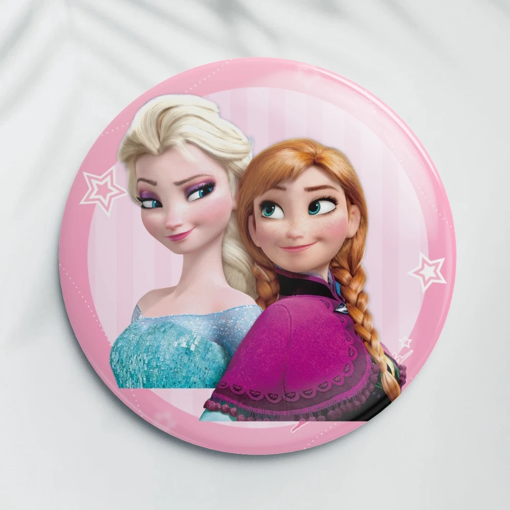 Disney Frozen Anna Elsa princesa 58mm pines de Metal dibujos animados Anime insignia coleccionable para niños bolsos ropa sombrero mochila decoración regalos