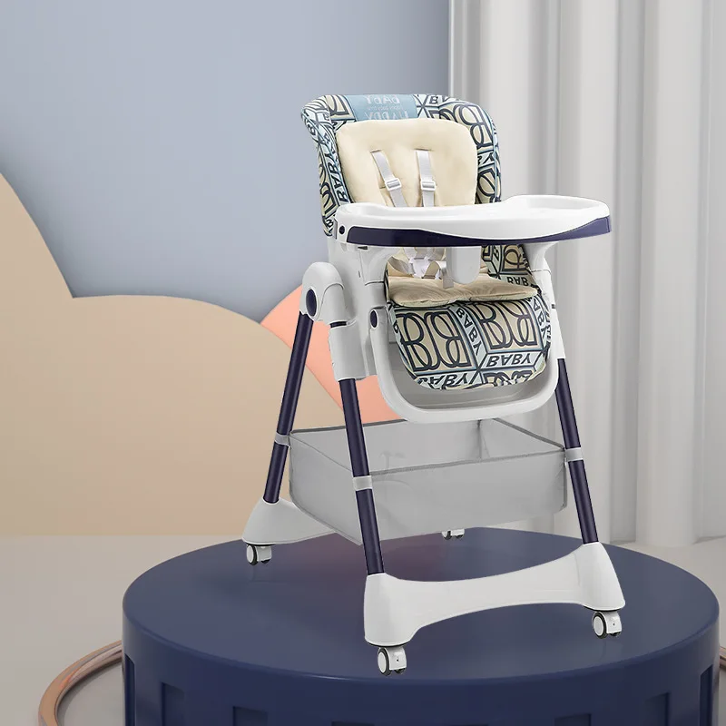 Baby High Chair, Adjustable-Back Portable And Foldable, No Assembly Required, Sturdy For Home Use, With Padded Tray And Wheels