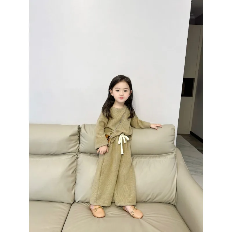 Children Clothing Set Girls Autumn and Winter Korean Style Baby  Solid Color Casual Simple Fashionable Two Piece Set