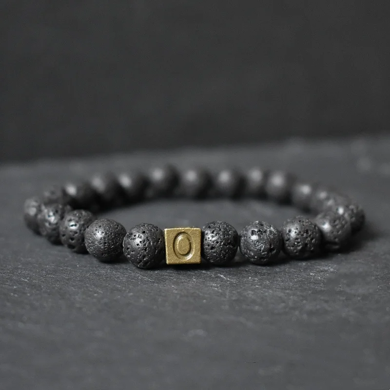 Unique Men's Lava Stone Beaded Bracelet, 8mm Natural Stone Number Cube Charm, Adjustable Stretch Masculine Accessory Gift