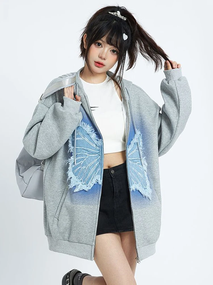 سترات نسائية عتيقة Y2k بغطاء للرأس فضفاضة بأكمام طويلة ملابس الشارع الشهير Harajuku ملابس خريفية غير رسمية للسيدات ملابس علوية أمريكية كلاسيكية #6