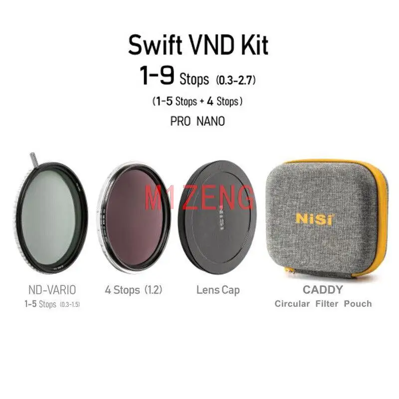 1-9stops Swift Vnd Kit Echte Kleur Variabele Nd Vario 1-5stops Nd16 Lensdop + Caddy Pouch Voor 67 72 77 82 95 Cameralensfilter