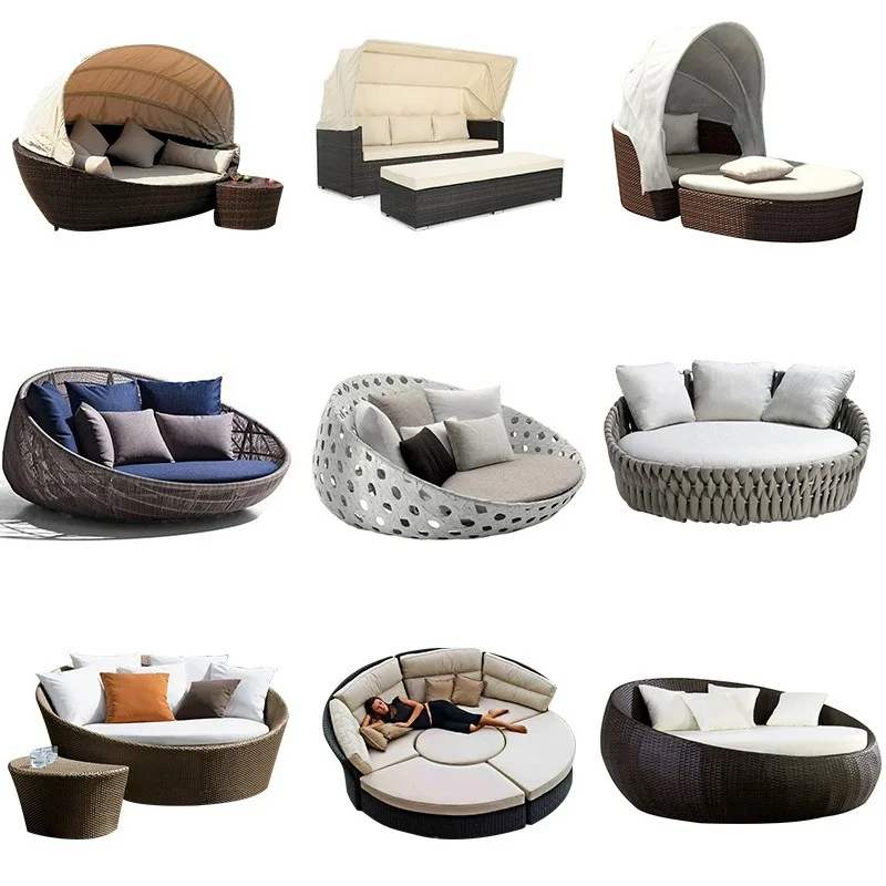 Outdoor bed open-air rattan sofa villa bed and breakfast sofa furniture leisure