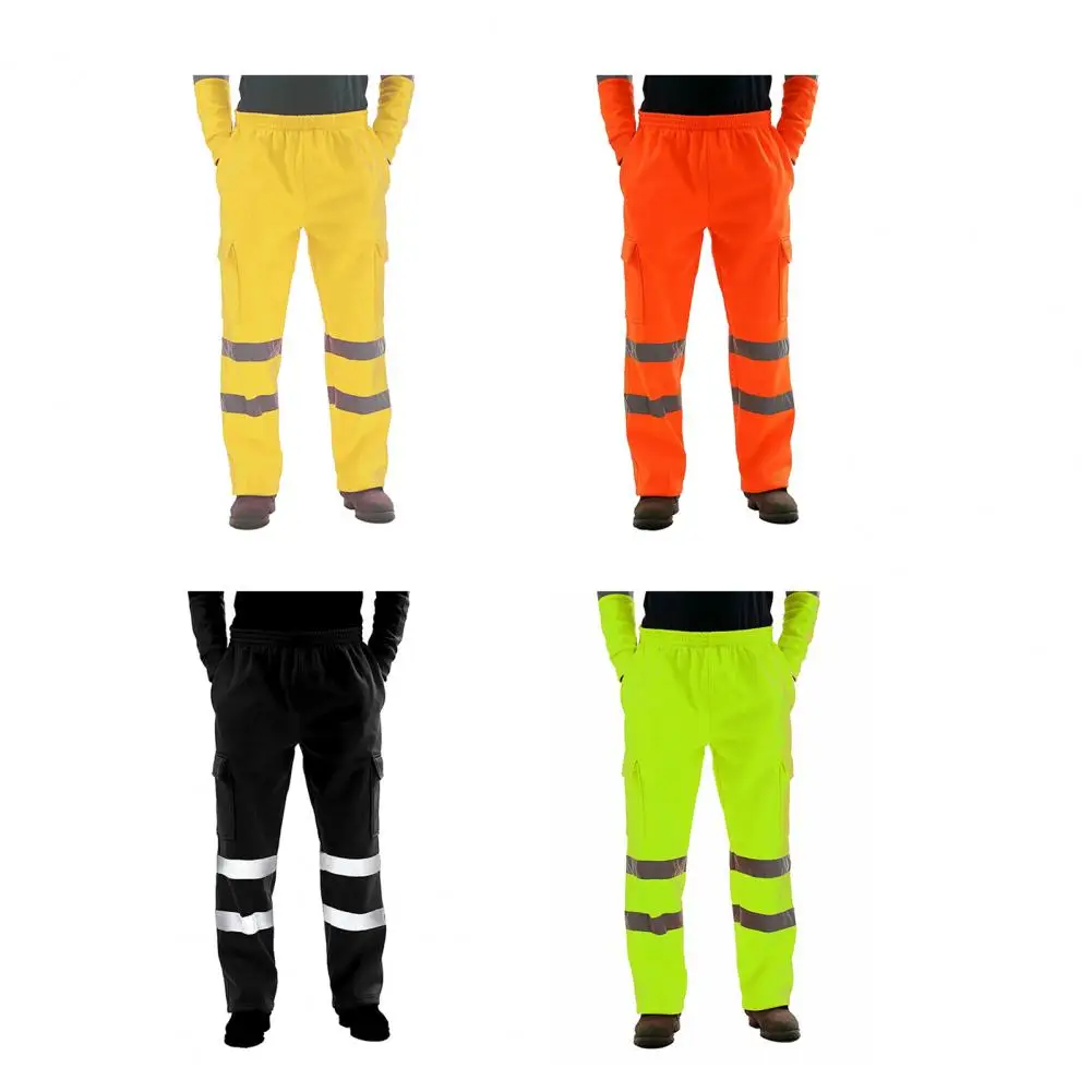 Mens Work Uniform Bottoms Safety Sweat Pants Striped Reflective Pants Loose Mens Jogging Trousers Joggers Patchwork Workwear