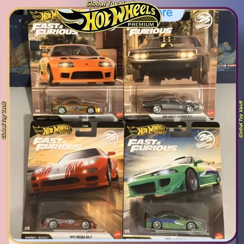 Hot Wheels Diecast Model Car 25th Anniversary Fast & Furious Super Treasure Hunt Paint Car Metal Base Rubber Tires Realistic Toy