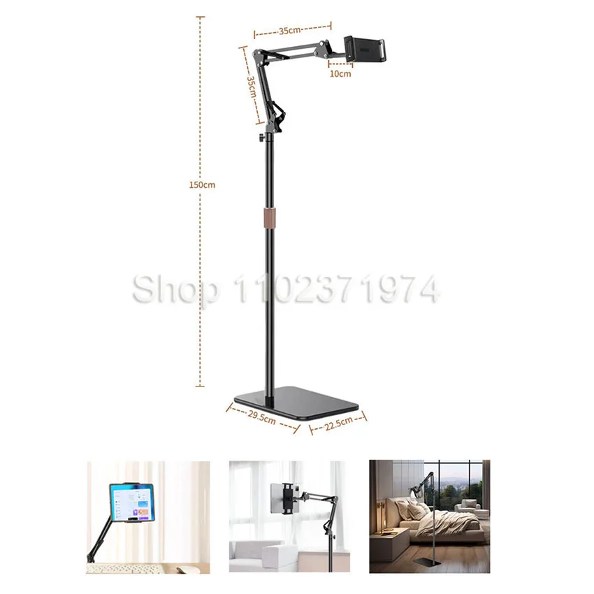 1.5m Floor Stand For Cell Phone Mobile&Tablet Holder Metal Extendable Arm Smartphone IPad Telephone Grip Support For Live Stream