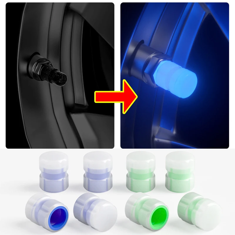 Luminous Car Valve Caps Fluorescent Night Glowing Wheel Tyre Hub for Car Motorcycle Bicycle Bike Valve Stem Caps Decors